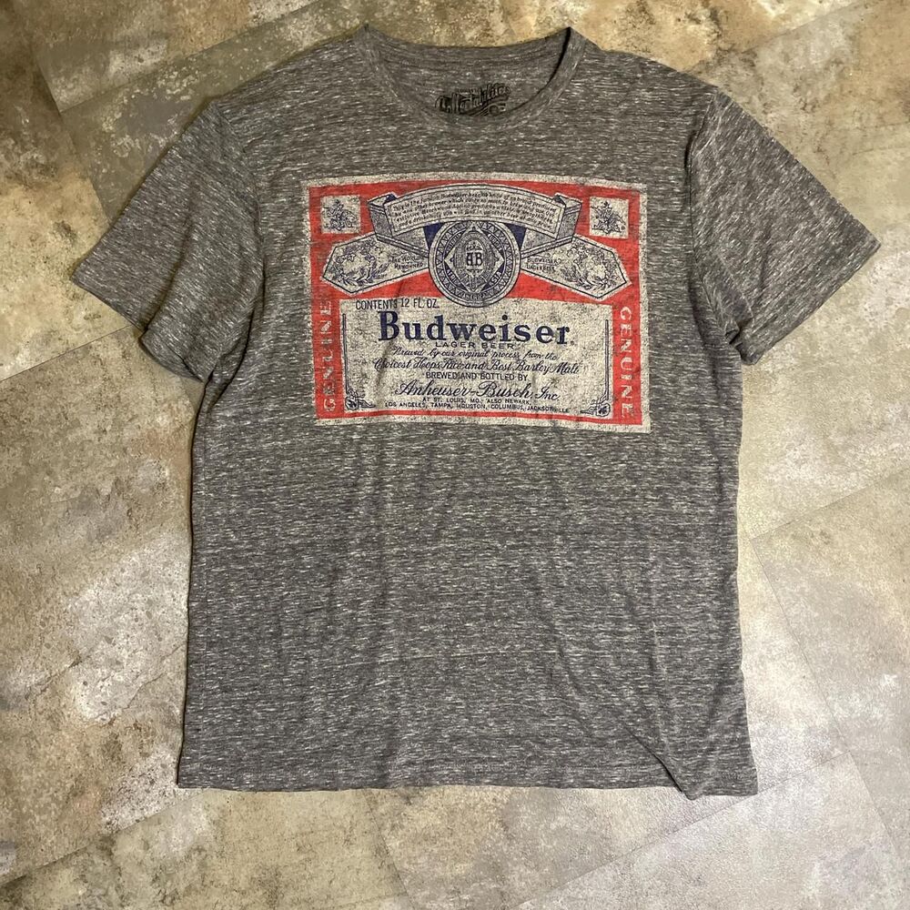 men’s budweiser logo gray t-shirt size medium